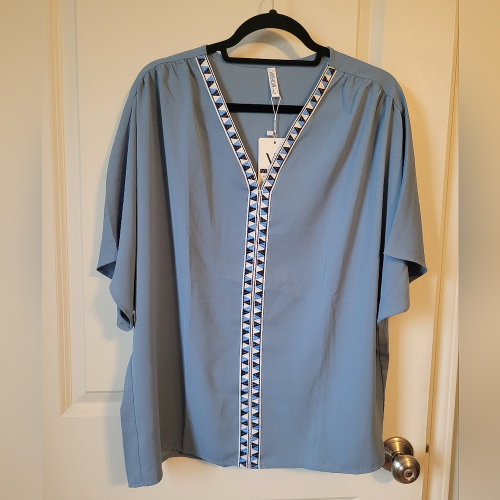 VIISHOW Womens Blouses Summer V Neck Chiffon Boho Embroidered Short Sleeve Shirt